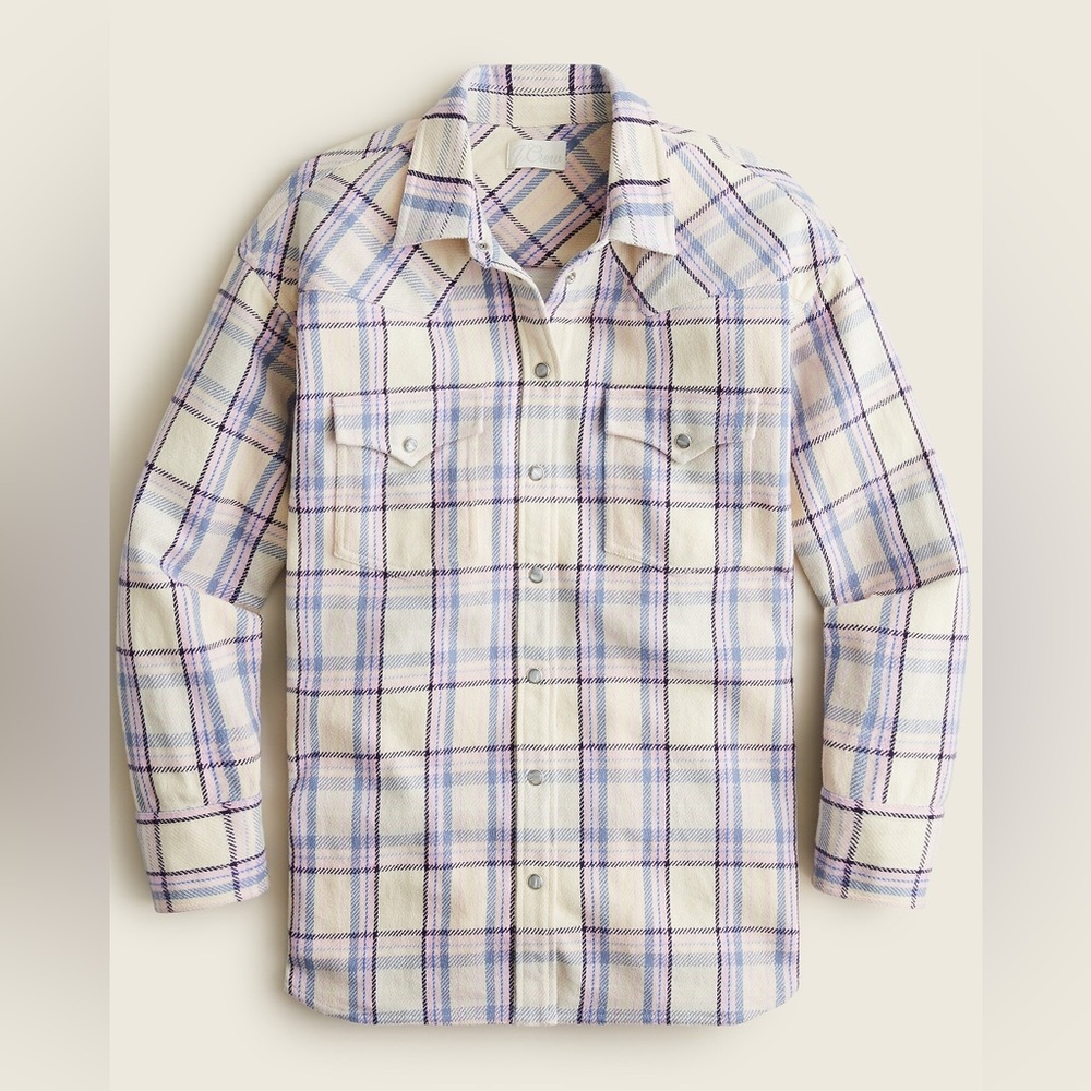 J. Crew Plaid Utility Jacket - Cream and Blue